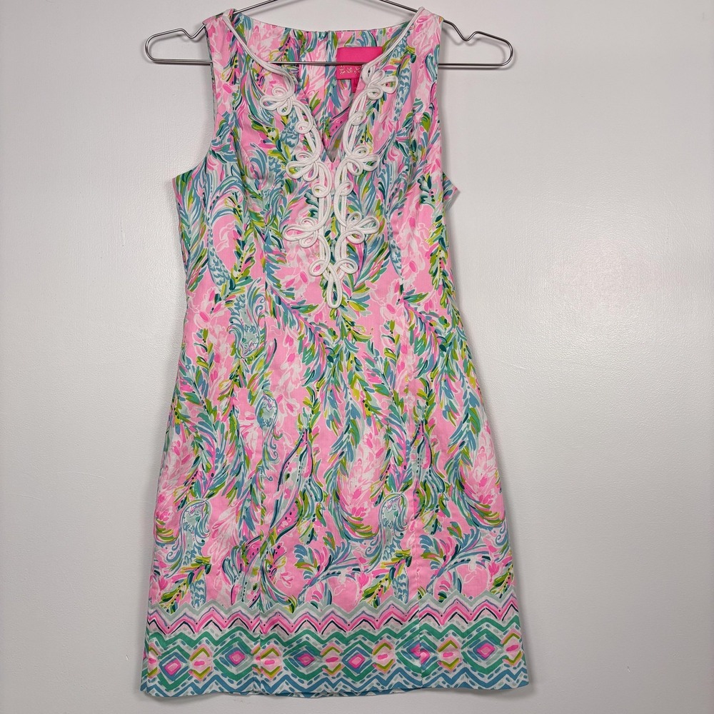 Lilly Pulitzer Dress Womens 2 Multicolor Floral Print Shift V Neck Lined 005603 - Picture 1 of 13